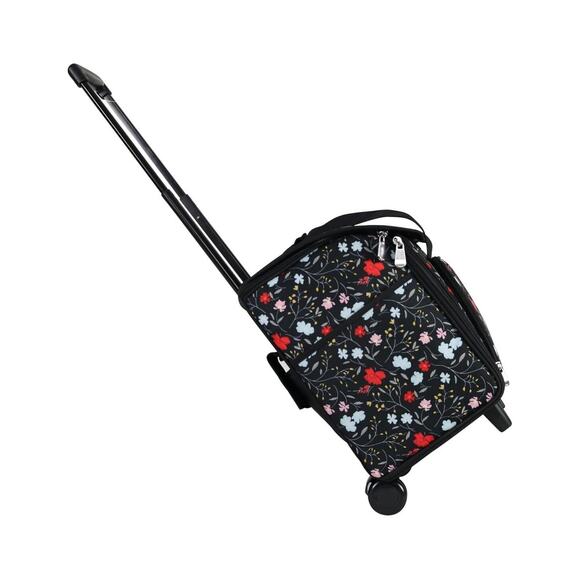 Rolling Sewing Craft Trolley Bag Black Floral Craft Organizer on Wheels New - Picture 4 of 9